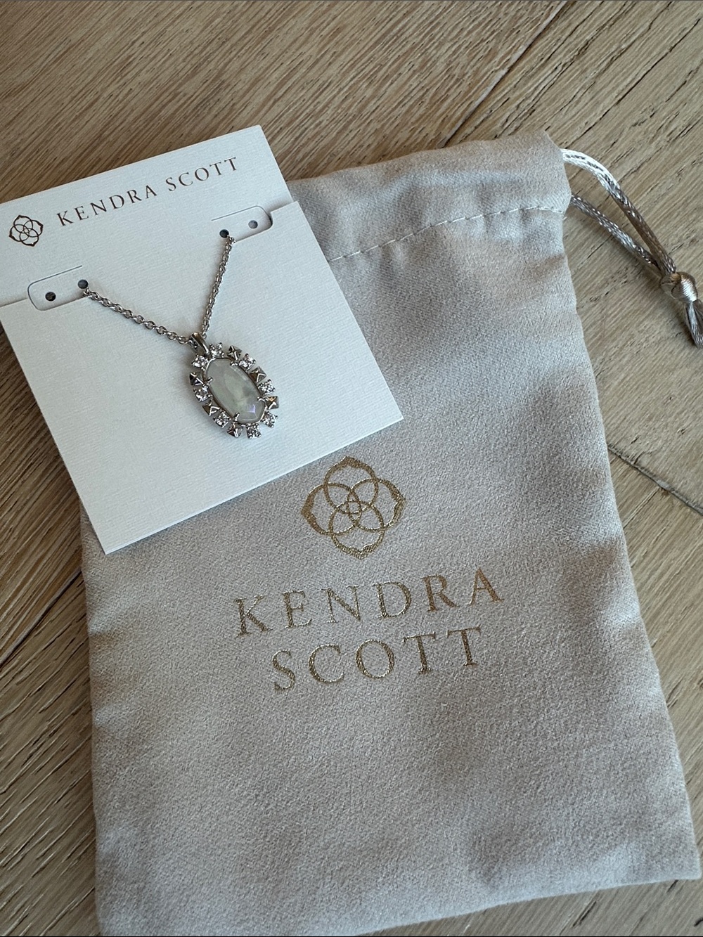 Kendra Scott Silver Necklace with White Opalescent Oval Pendant